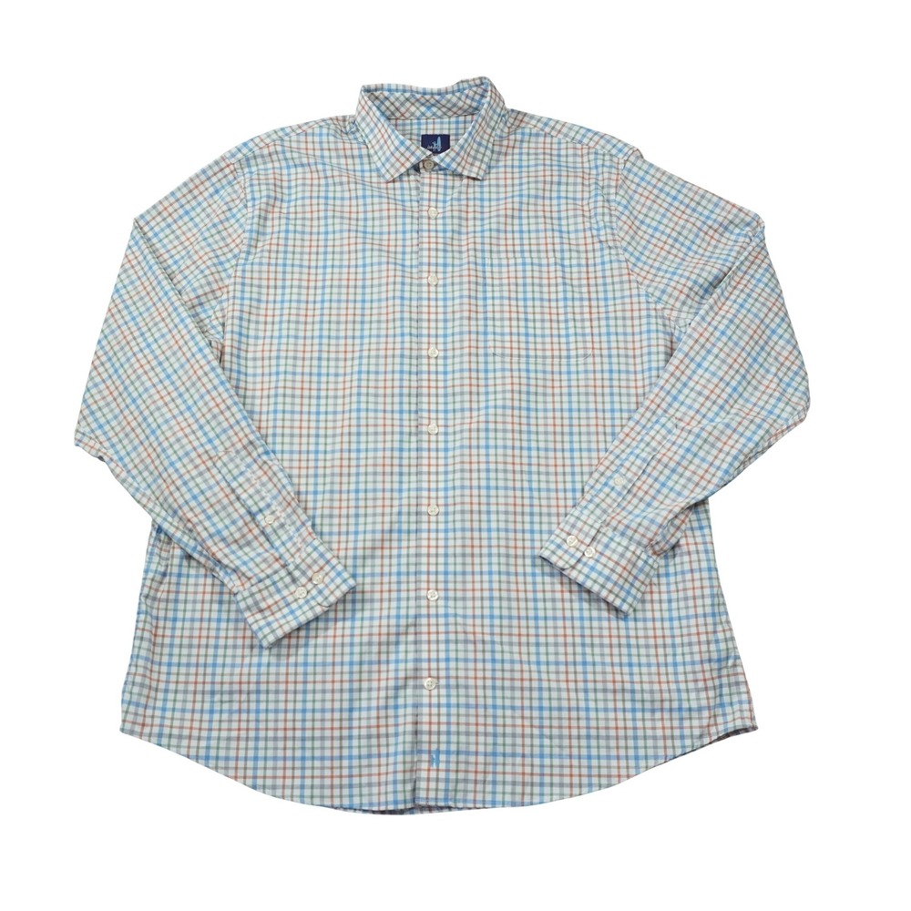 Johnnie-O Prep-Formance Men's XL Plaid Button Down Shirt Blue Orange Long Sleeve